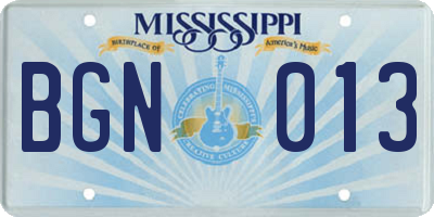MS license plate BGN013