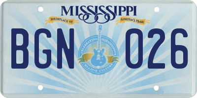 MS license plate BGN026