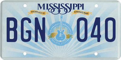 MS license plate BGN040