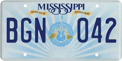 MS license plate BGN042