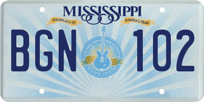 MS license plate BGN102