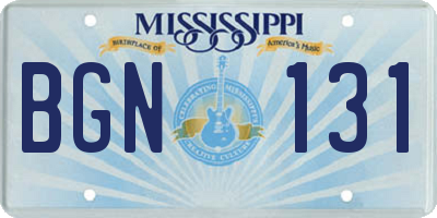 MS license plate BGN131