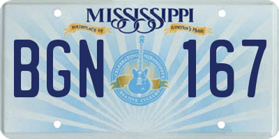 MS license plate BGN167
