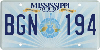 MS license plate BGN194