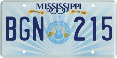 MS license plate BGN215