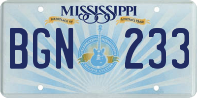 MS license plate BGN233