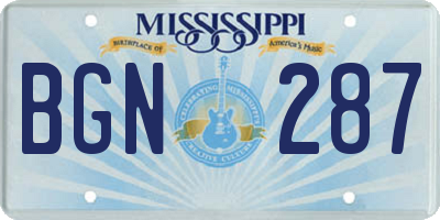 MS license plate BGN287