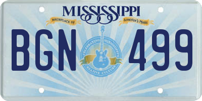 MS license plate BGN499
