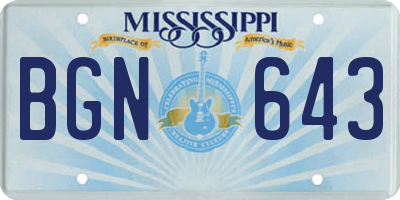 MS license plate BGN643