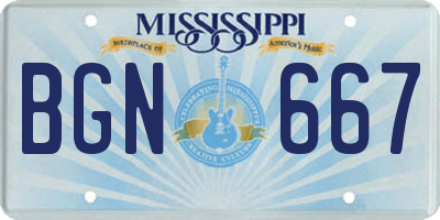 MS license plate BGN667