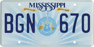 MS license plate BGN670