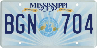 MS license plate BGN704