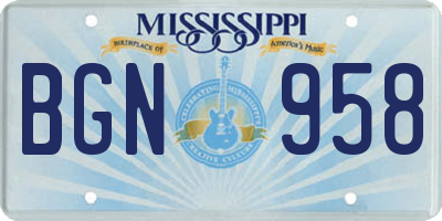 MS license plate BGN958
