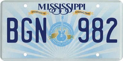 MS license plate BGN982