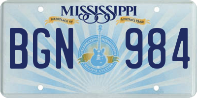 MS license plate BGN984