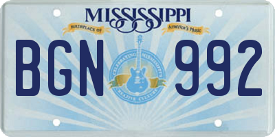 MS license plate BGN992