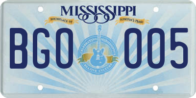 MS license plate BGO005