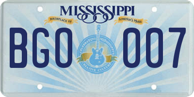 MS license plate BGO007