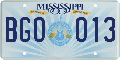 MS license plate BGO013