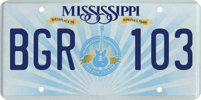 MS license plate BGR103