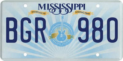 MS license plate BGR980