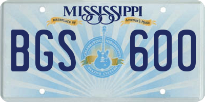MS license plate BGS600