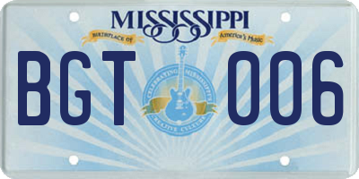 MS license plate BGT006