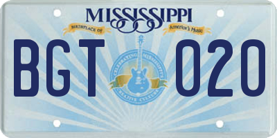 MS license plate BGT020