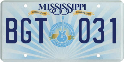 MS license plate BGT031