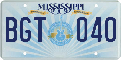 MS license plate BGT040