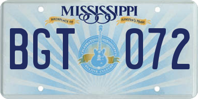 MS license plate BGT072