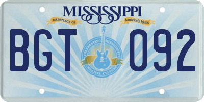 MS license plate BGT092