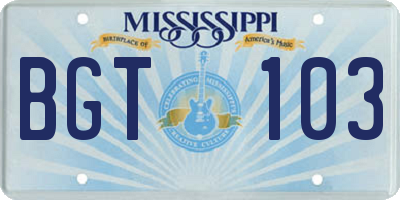 MS license plate BGT103