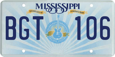 MS license plate BGT106