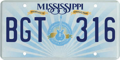 MS license plate BGT316