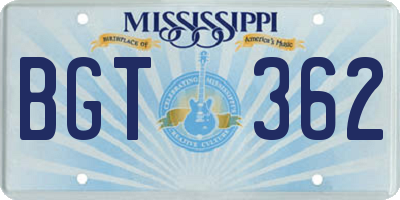 MS license plate BGT362
