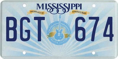 MS license plate BGT674