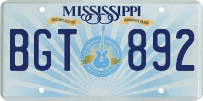 MS license plate BGT892