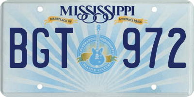 MS license plate BGT972