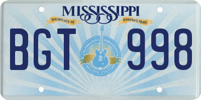 MS license plate BGT998