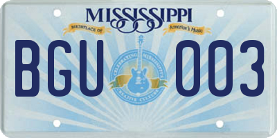 MS license plate BGU003
