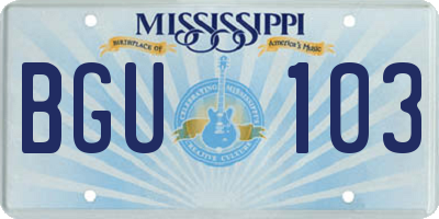MS license plate BGU103