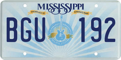 MS license plate BGU192