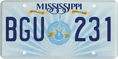 MS license plate BGU231