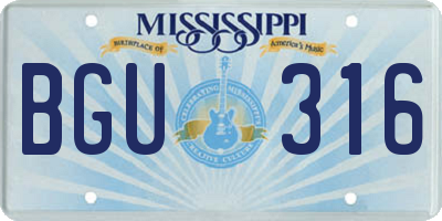 MS license plate BGU316