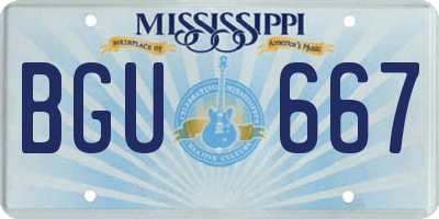 MS license plate BGU667