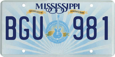 MS license plate BGU981