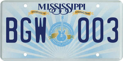 MS license plate BGW003