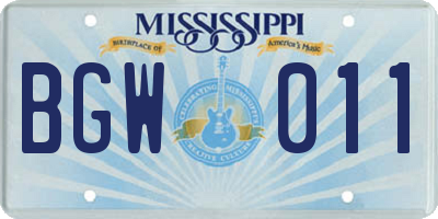 MS license plate BGW011
