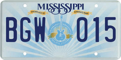 MS license plate BGW015